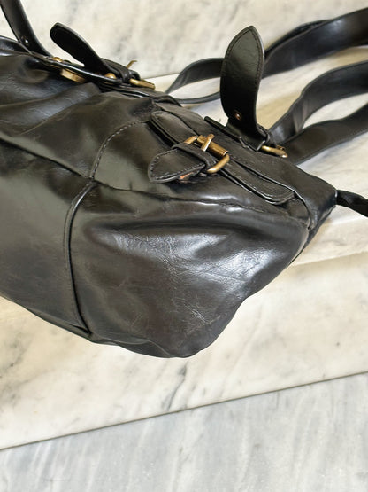 Borsa vintage Y2K in pelle nera con fibbie e tasche – 2000s Buckle Shoulder Bag