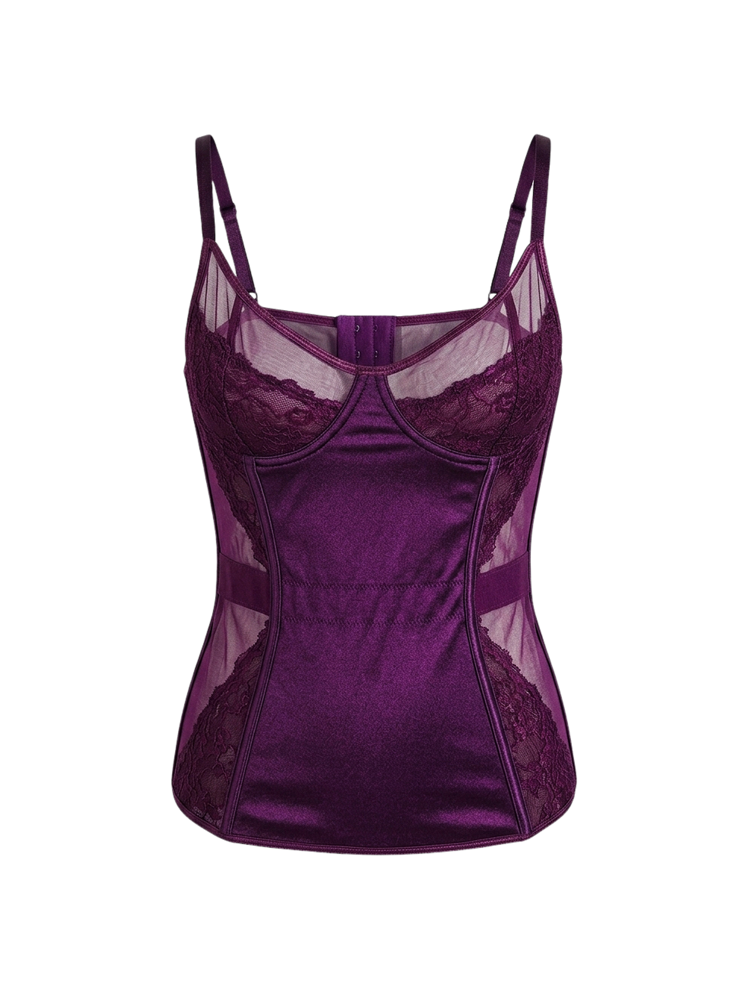 Corsetto vintage in micromesh e pizzo color mora