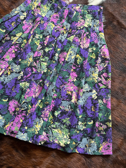 Completo vintage floreale anni ’80/’90 – camicia cropped + gonna plissé