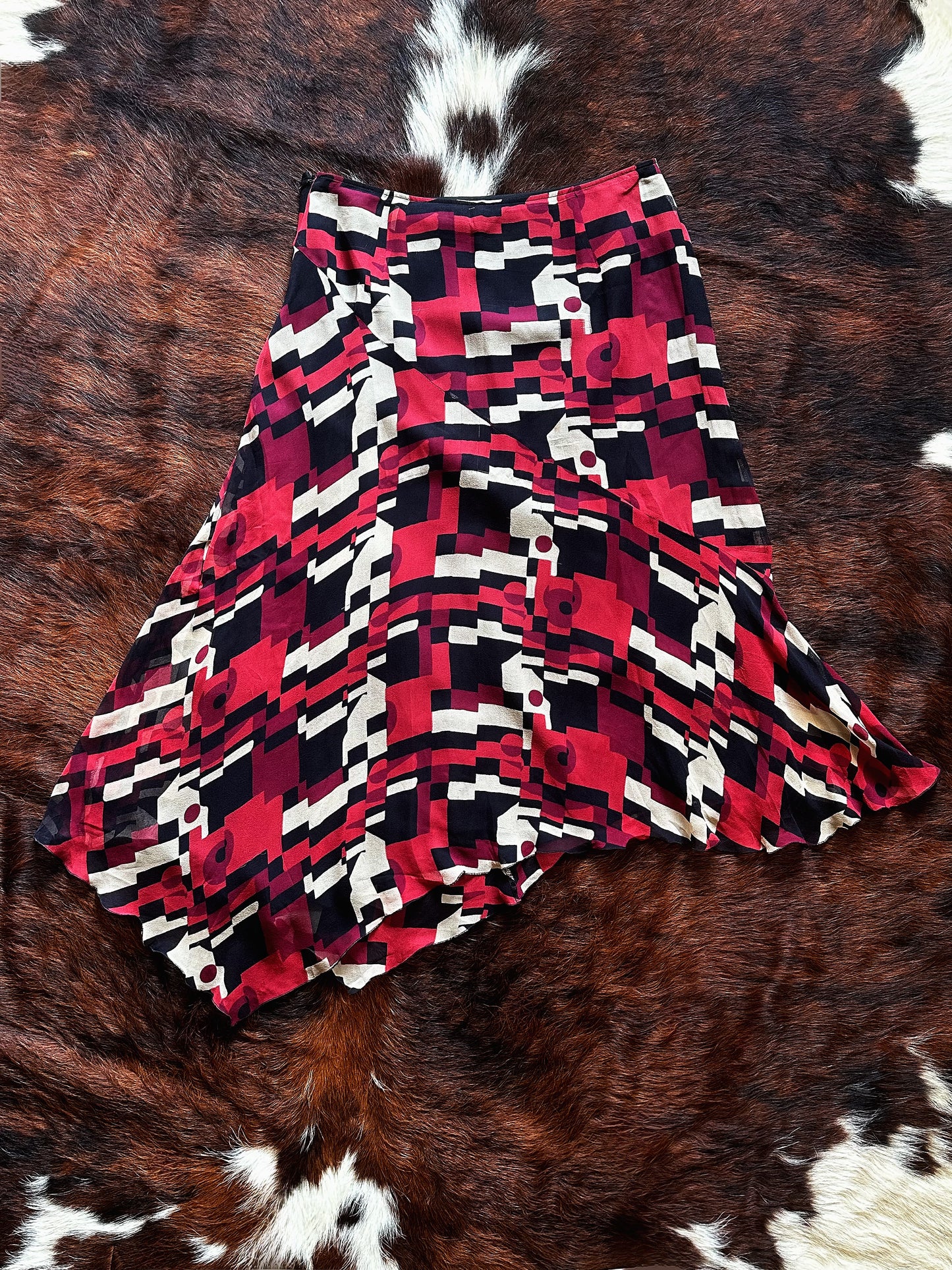 Gonna vintage Pura Seta con fantasia geometrica – Made in Italy