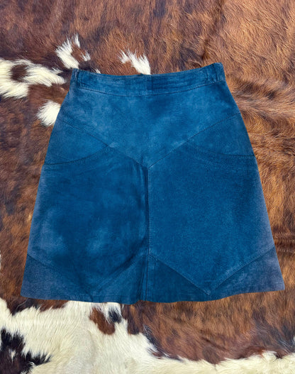 Gonna vintage in vera pelle scamosciata blu