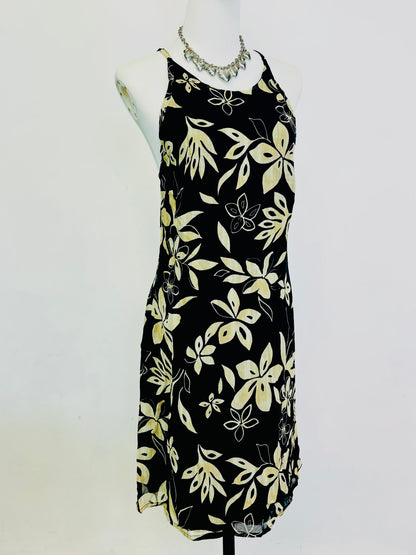 Abito vintage a fiori con spalline incrociate – stampa floreale tropicale
