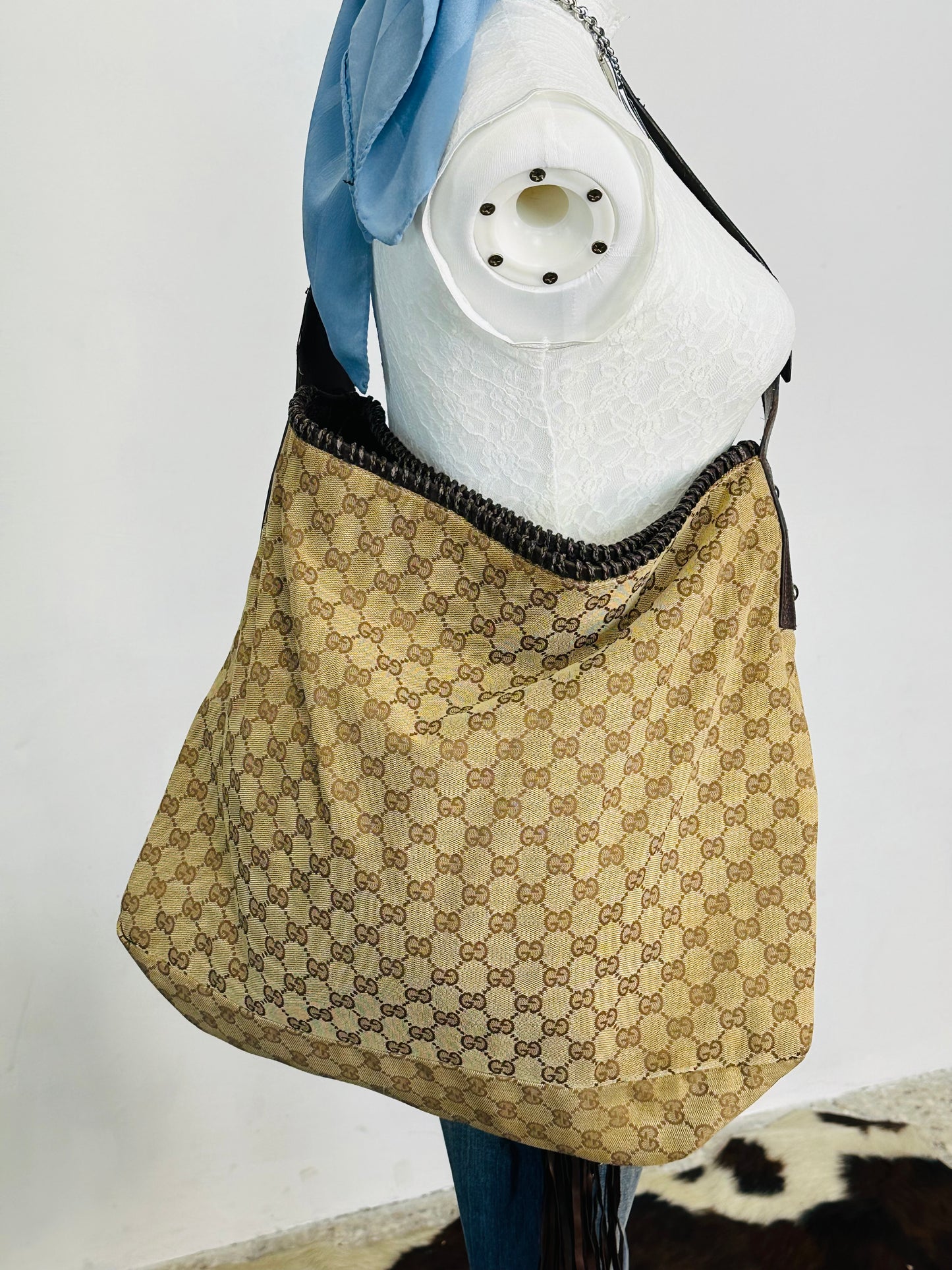 GUCCI - Shopper in Tela GG Monogram con Tracolla in Pelle