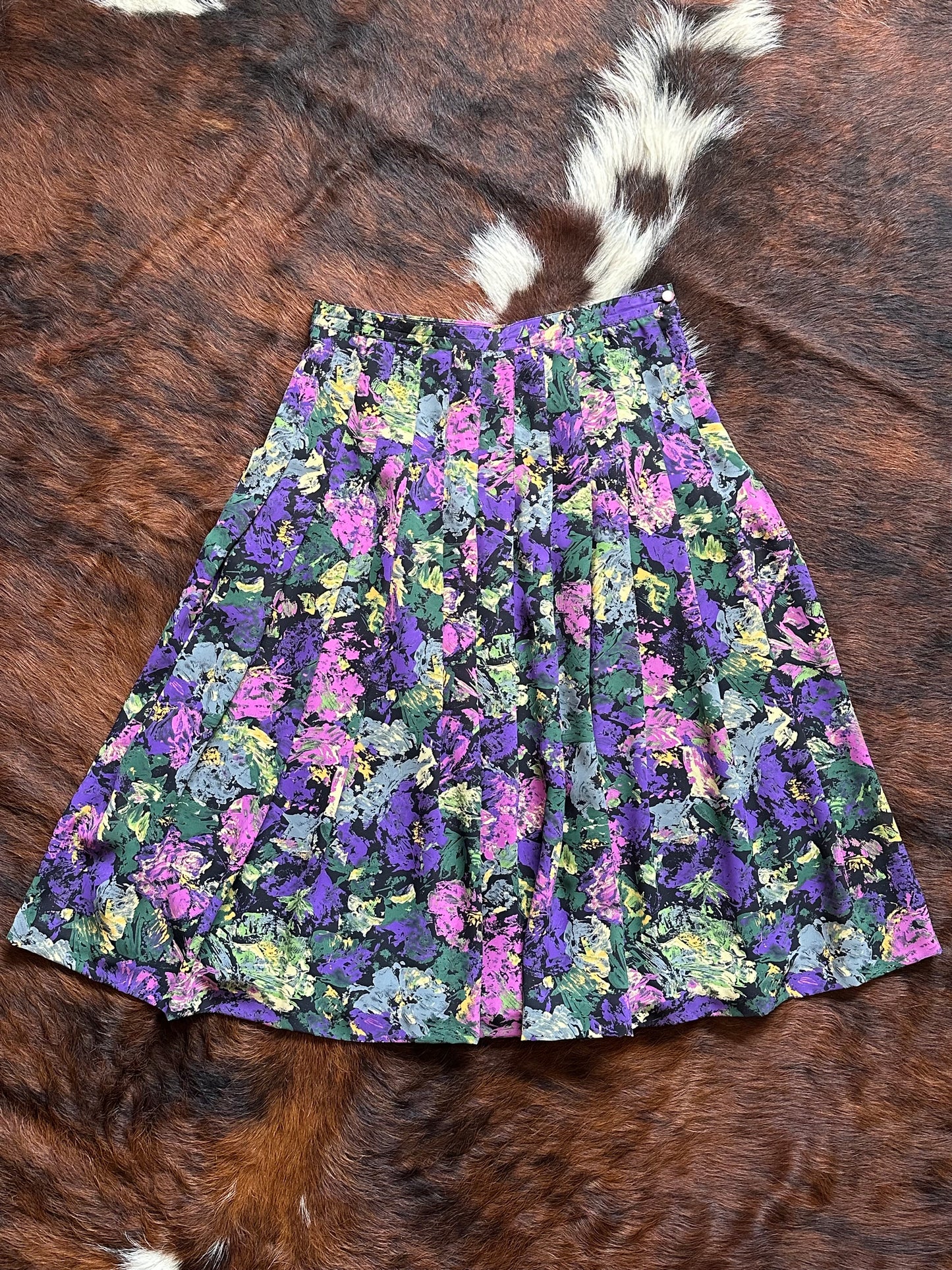 Completo vintage floreale anni ’80/’90 – camicia cropped + gonna plissé