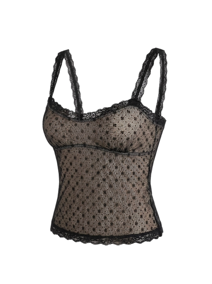 Top sheer mesh nero vintage coquette Y2K