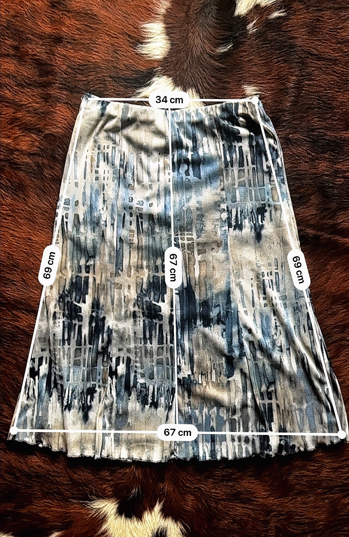 Gonna Midi Vintage Astratta nei Toni del Blu e Grigio