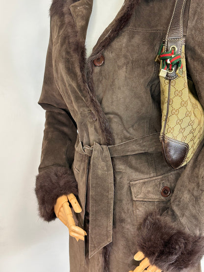 Cappotto lungo pelle scamosciata e pelliccia