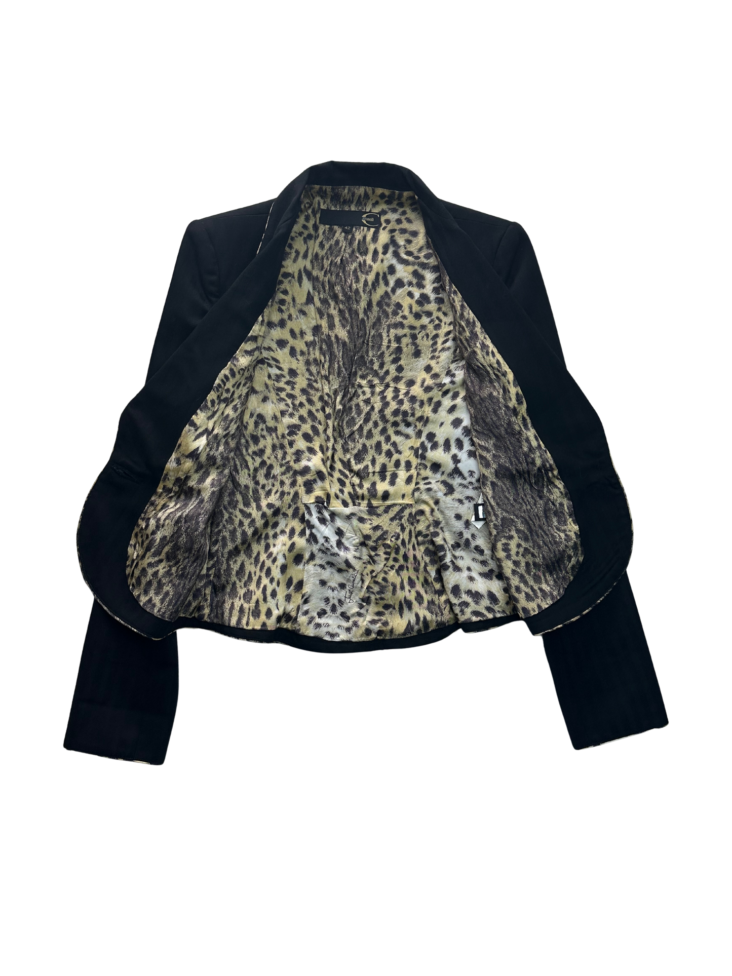 JUST CAVALLI - Blazer nero dettagli animalier e profili a contrasto