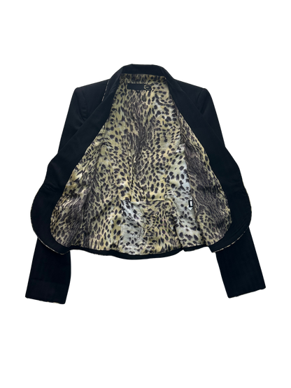 JUST CAVALLI - Blazer nero dettagli animalier e profili a contrasto