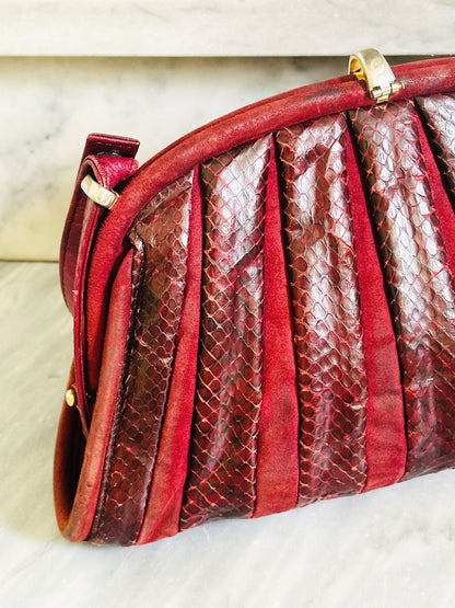 CLUTCH - Borsa vintage in pitone bordeaux dettagli in suede e chiusura gioiello
