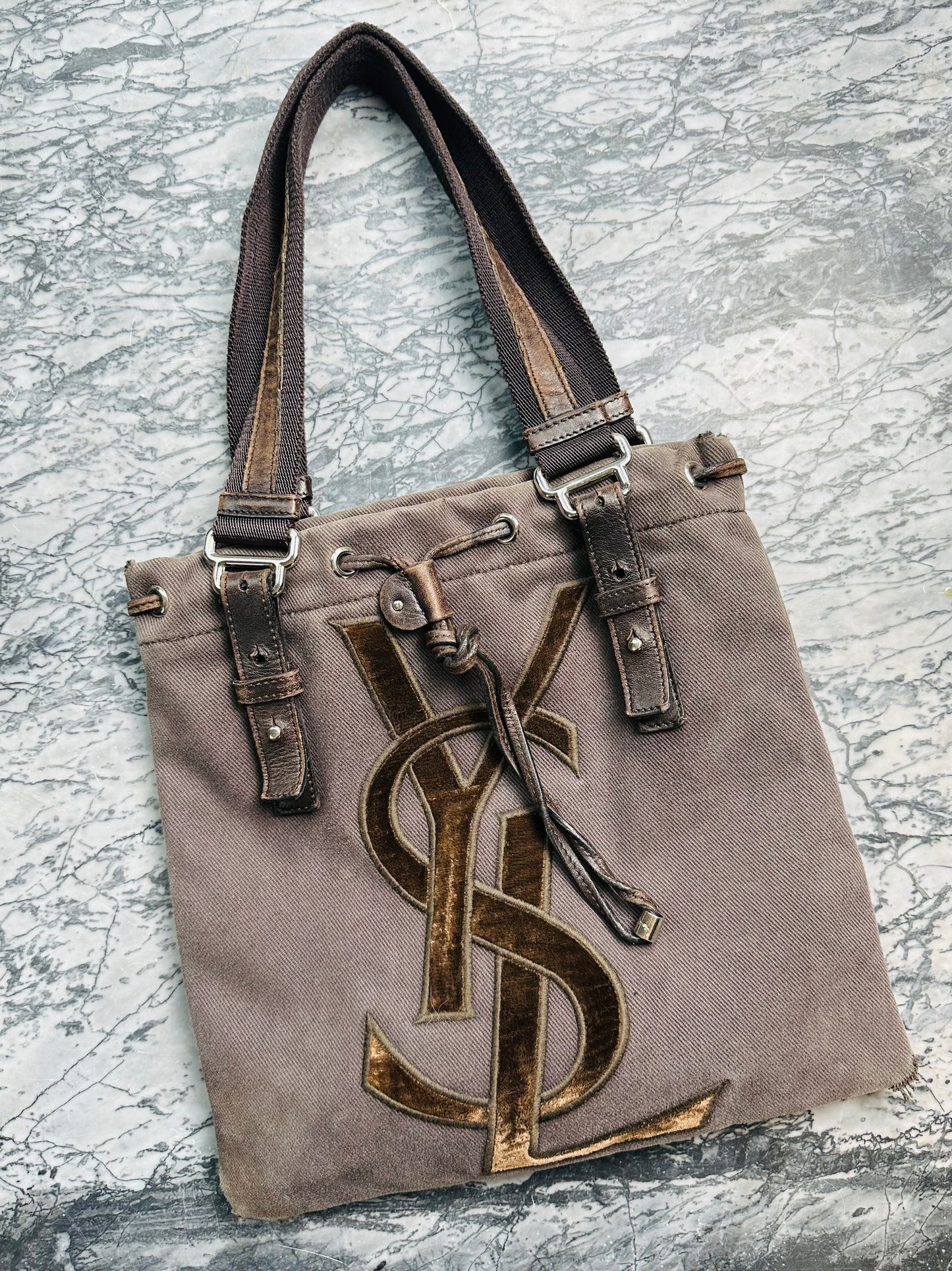 YVES SAINT LAURENT - Borsa a spalla in tela