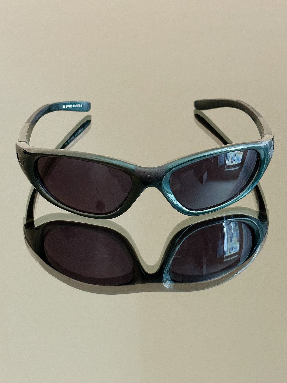 LOTTO - Occhiali da sole vintage sportivi wraparound – Verde petrolio metallizzato – Y2K
