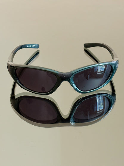 LOTTO - Occhiali da sole vintage sportivi wraparound – Verde petrolio metallizzato – Y2K