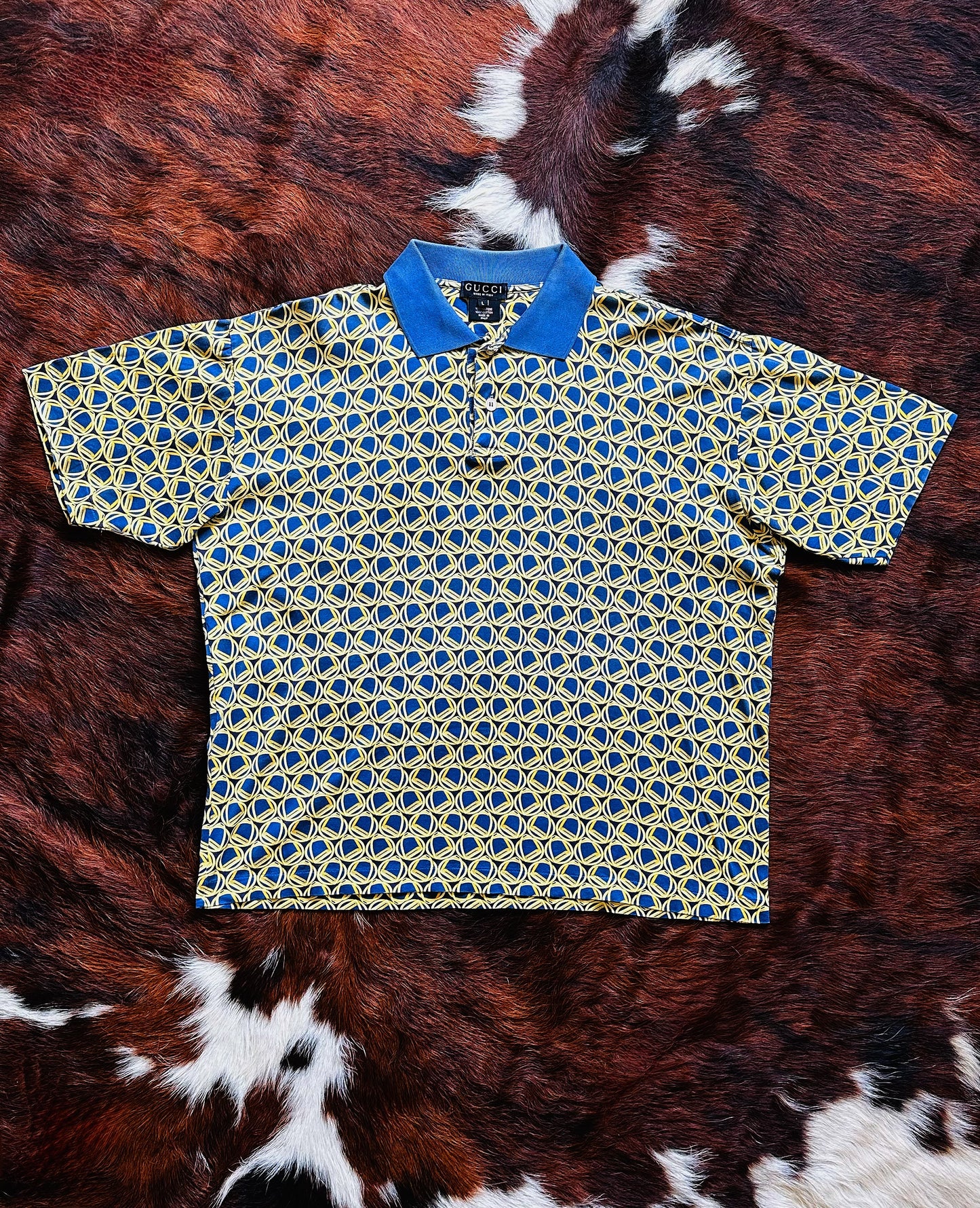 GUCCI - Polo Shirt Vintage ‘80 Blue and Gold Stirrups