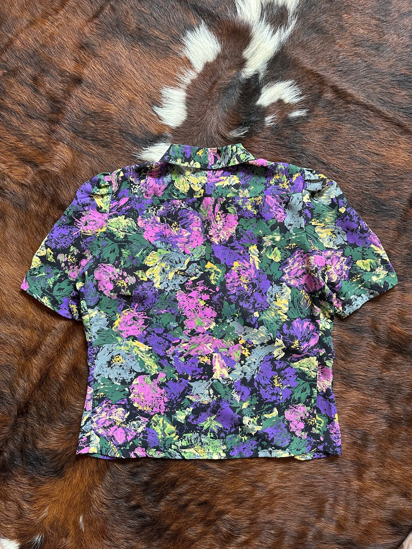 Completo vintage floreale anni ’80/’90 – camicia cropped + gonna plissé