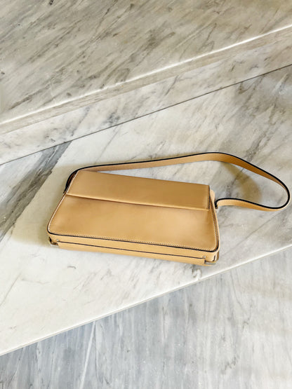 Vintage Structured Leather Shoulder Bag – Beige / Camel