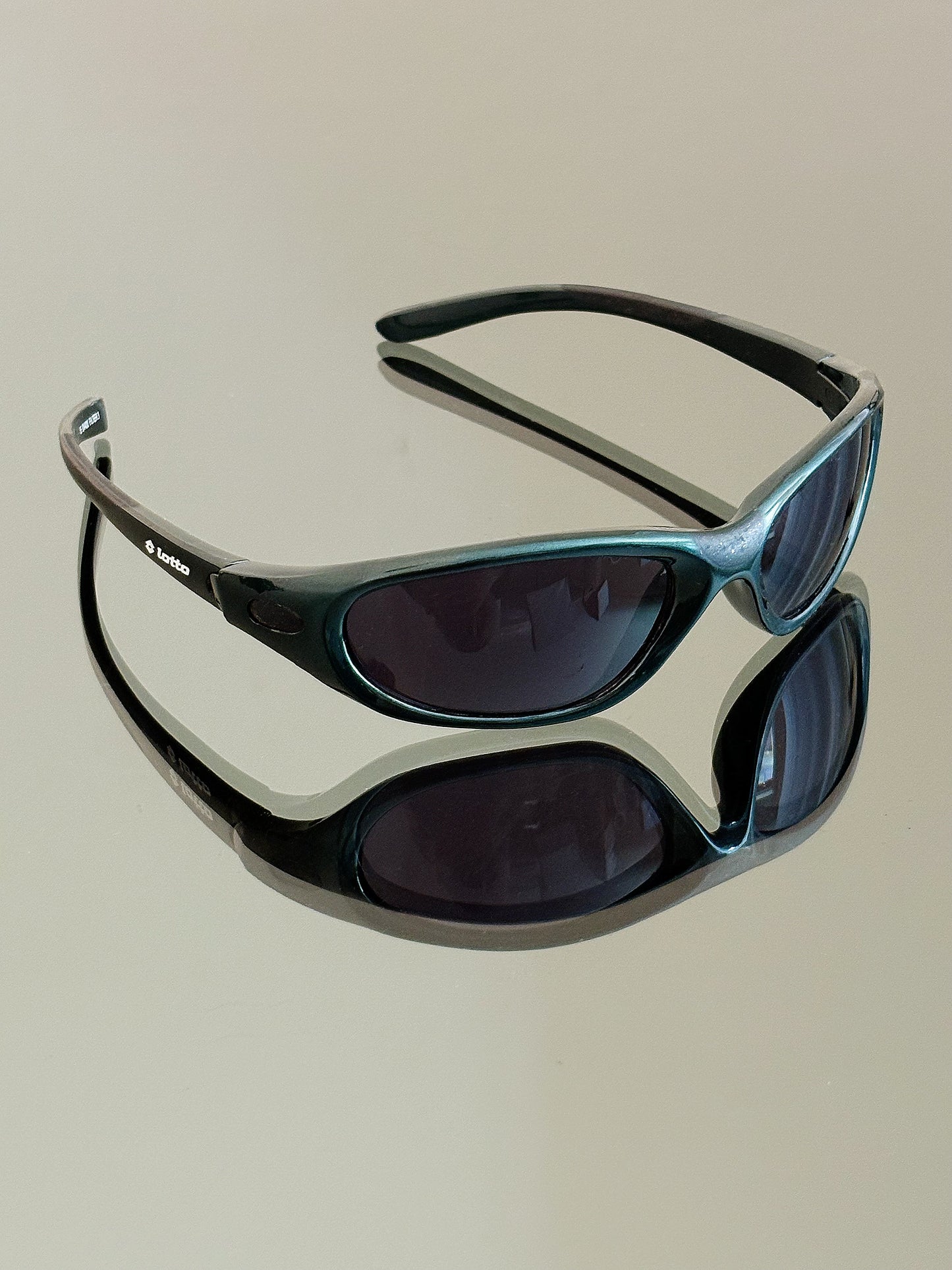 LOTTO - Occhiali da sole vintage sportivi wraparound – Verde petrolio metallizzato – Y2K