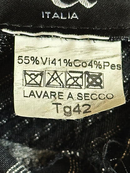 Gonna vintage asimmetrica Made in Italy con righe geometriche e pannello drappeggiato