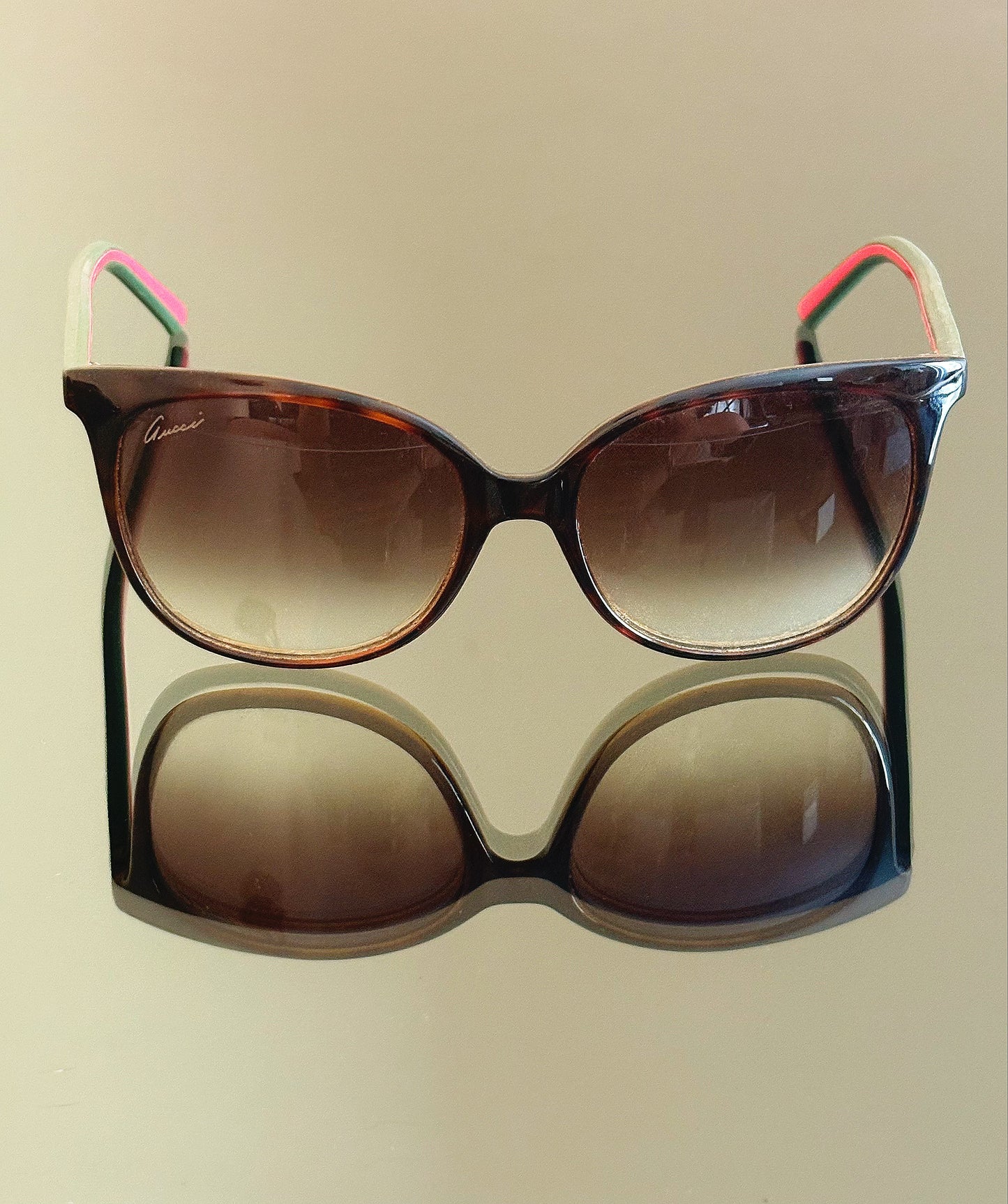 GUCCI - GG 3649/S – Occhiali da sole vintage marroni con Web verde e rosso