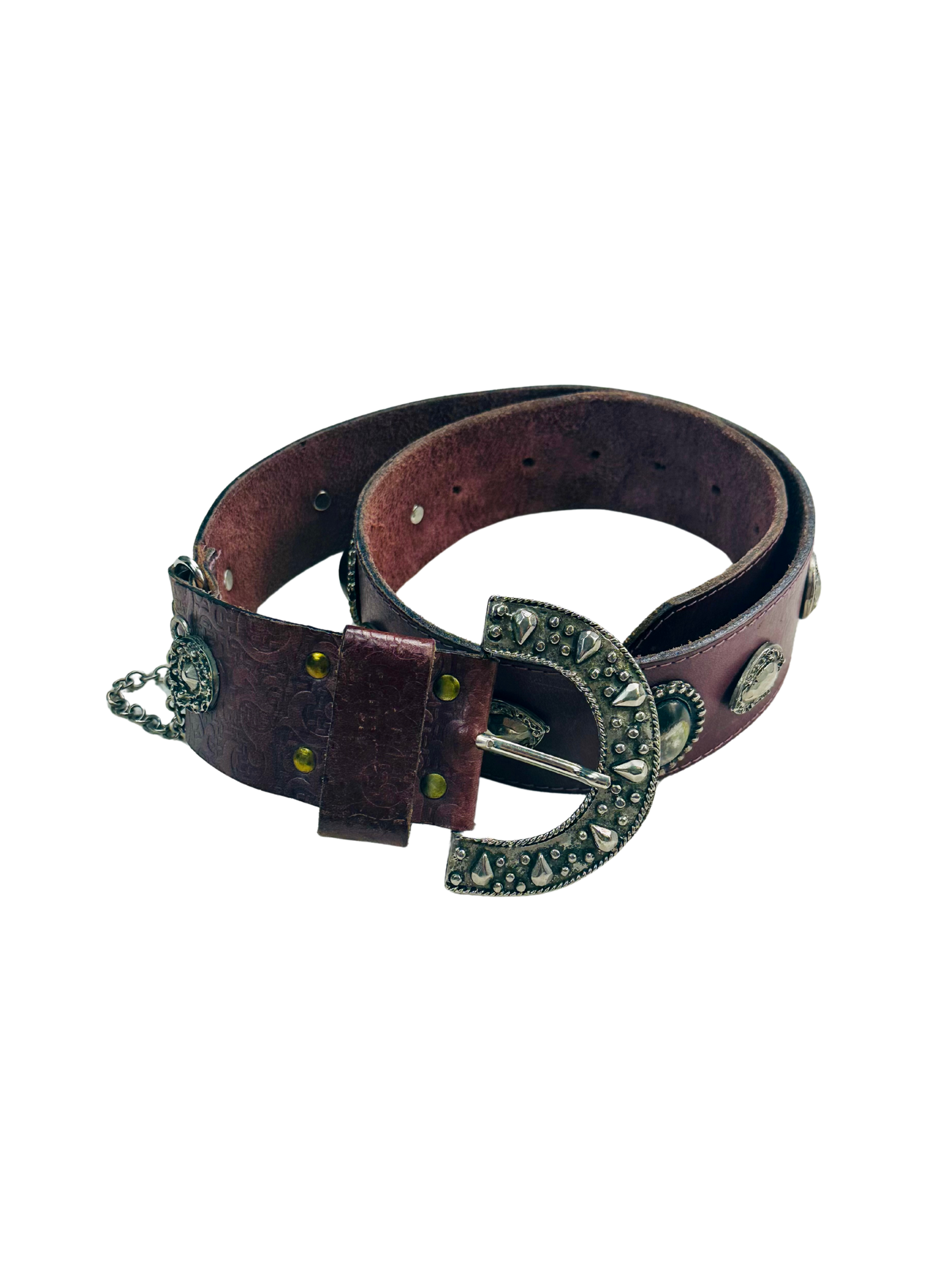 Cintura anni 2000 Vintage in Pelle Borchiata con Catena – Western Glam Revival
