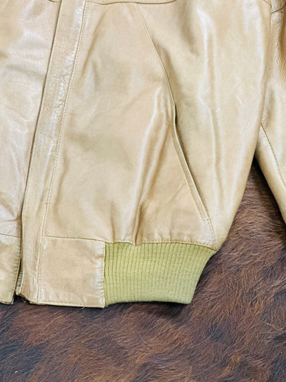 🧥 Giacca vintage in pelle color miele chiaro – Bomber anni ’80