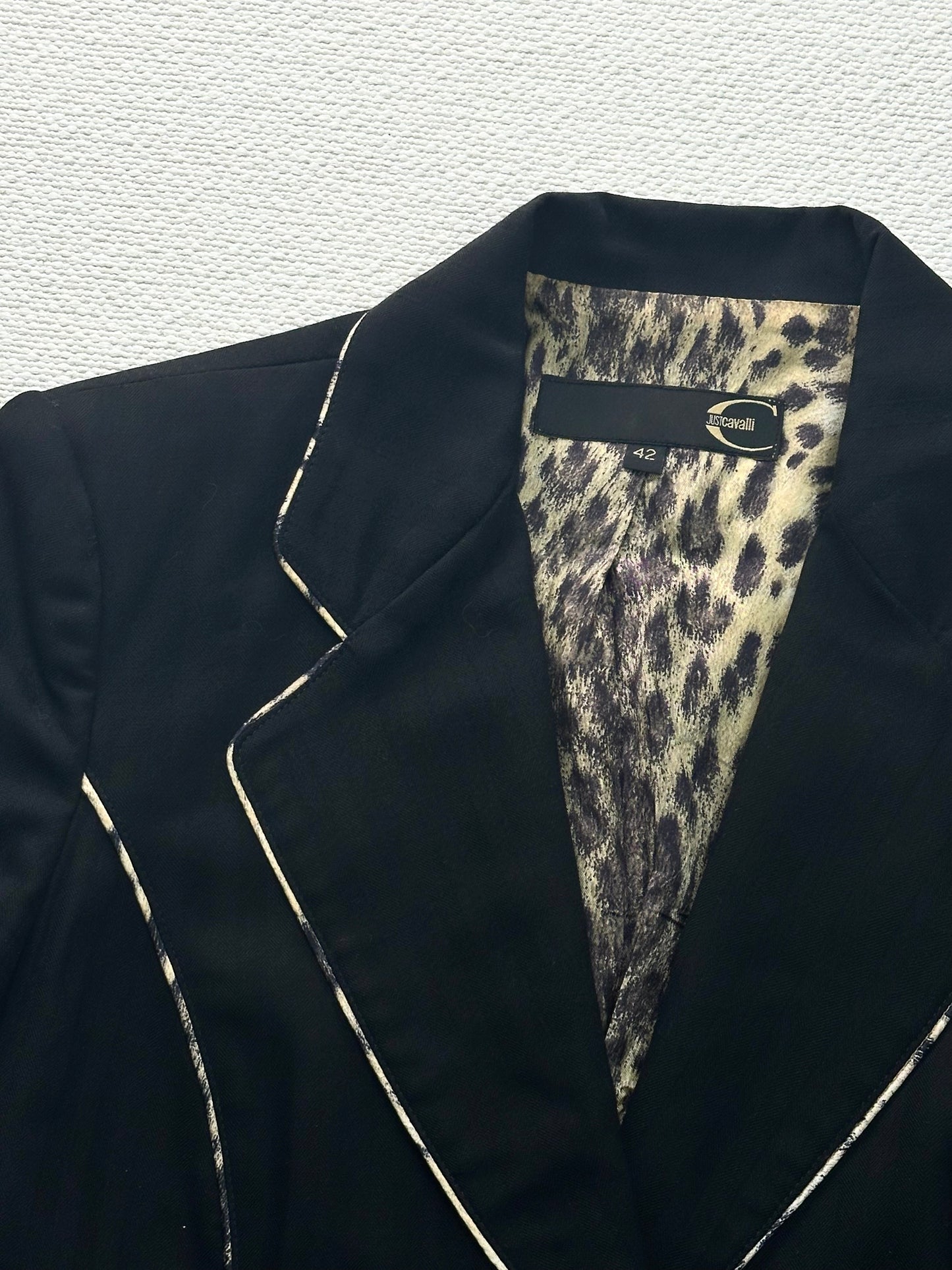 JUST CAVALLI - Blazer nero dettagli animalier e profili a contrasto