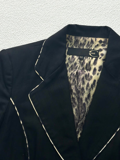 JUST CAVALLI - Blazer nero dettagli animalier e profili a contrasto