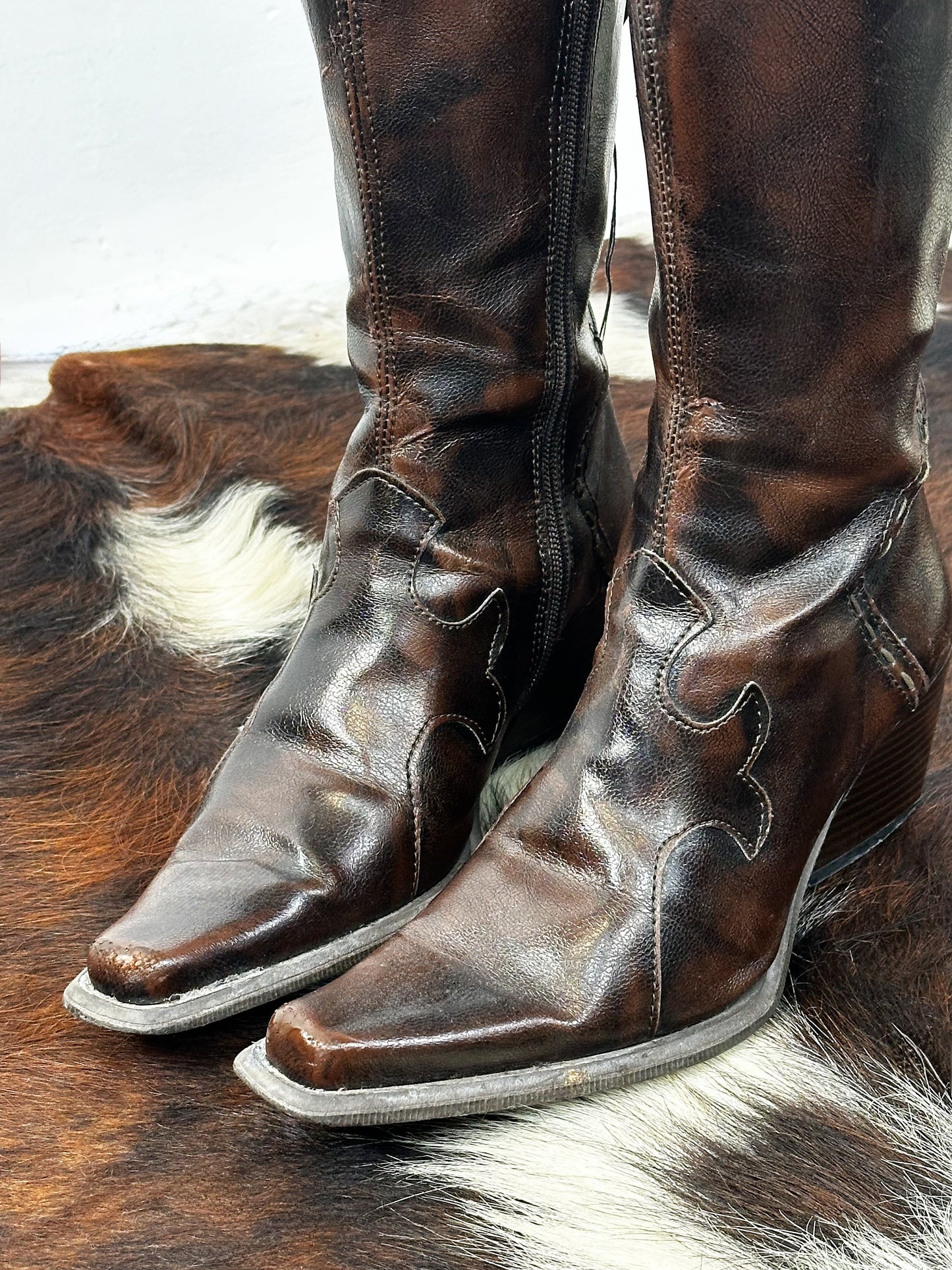 Stivali Vintage in Pelle Marrone – Punta Squadrata - Western\Boho | Taglia 36
