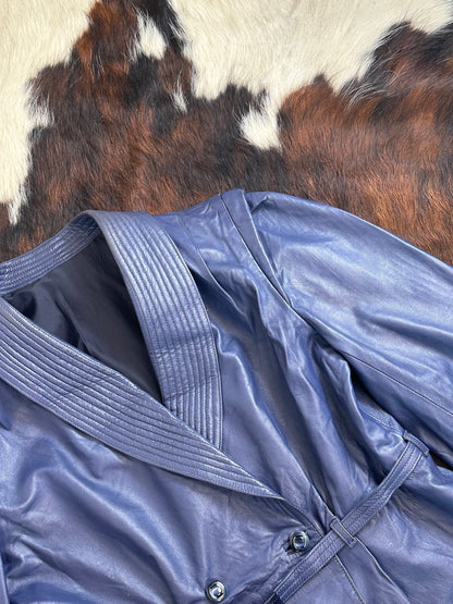 Giacca di pelle blu , doppio petto anni 70