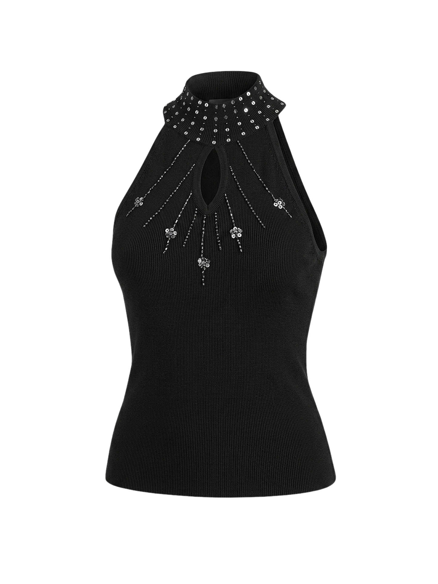 Top halter nero embellished con strass Y2K