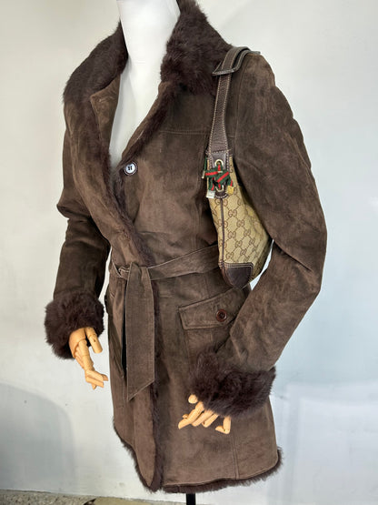 Cappotto lungo pelle scamosciata e pelliccia