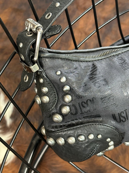 JUST CAVALLI - Borsa hobo a spalla nera borchiata Y2K