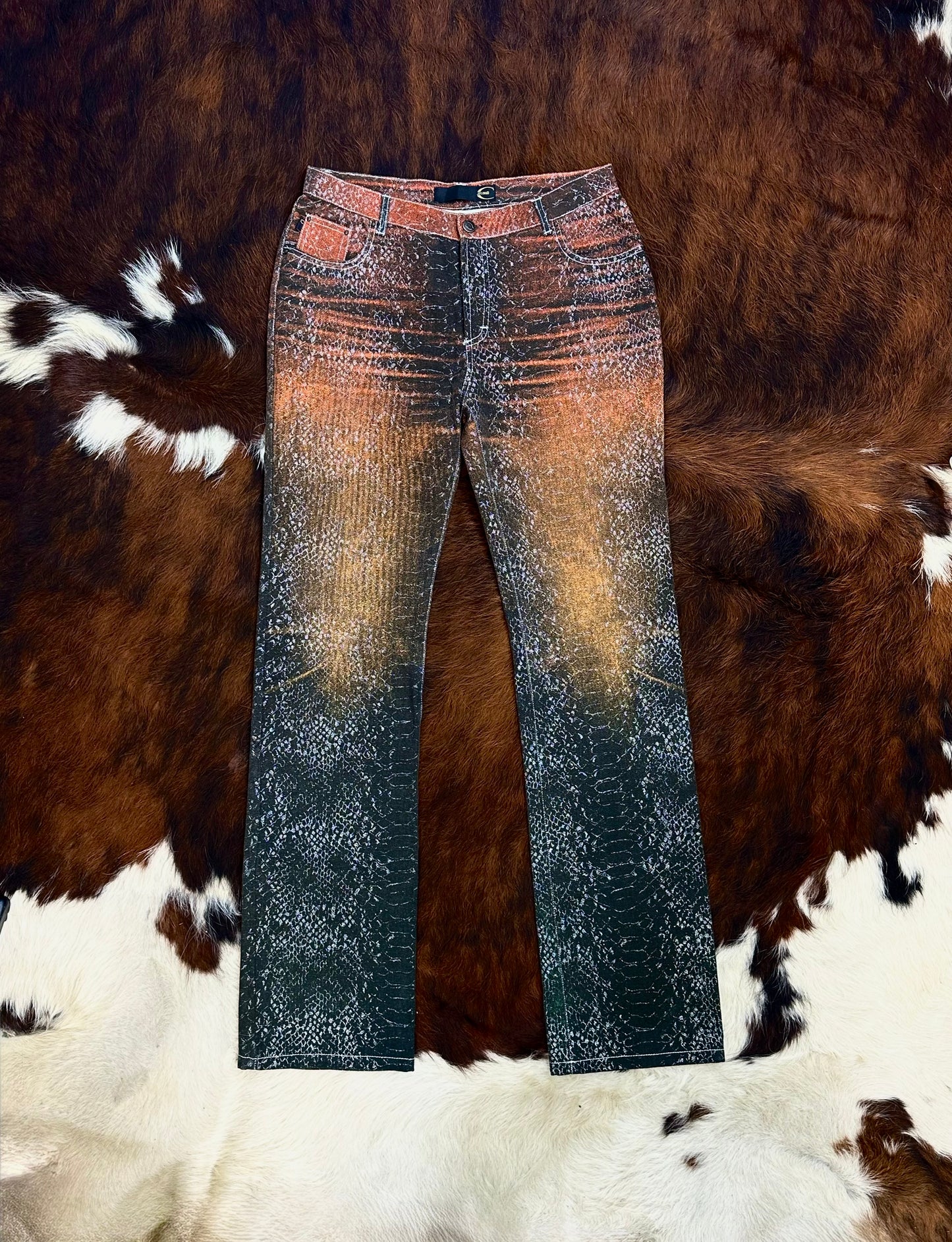 JUST CAVALLI - Pantaloni a zampa Animalier Snakeskin Metallic – Early 2000s