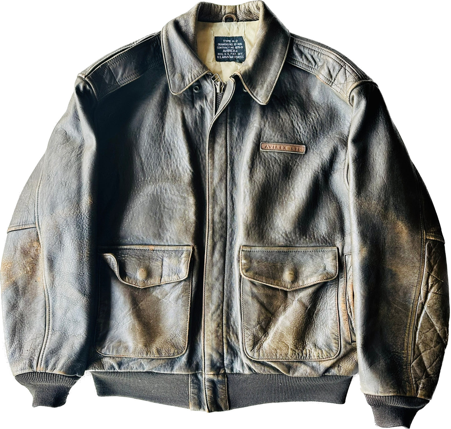 Avirex- Giacca in pelle bomber marrone invecchiato