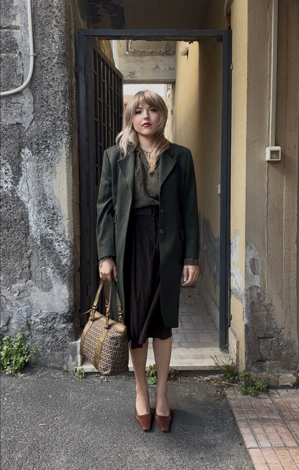 MCS Marlboro Classics - Gonna in Velluto a Coste Marrone con Cintura | Tg. 44 IT