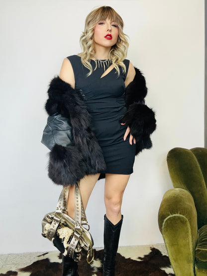 Pelliccia Vintage in Volpe Nera e Pelle