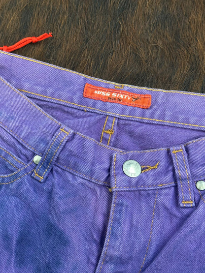 MISS SIXTY – Jeans Viola Tie-Dye Y2K con Stelle Glitter e Fondo Sfilacciato