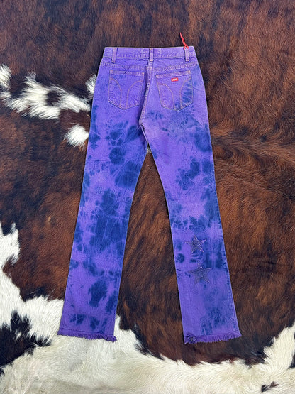 MISS SIXTY – Jeans Viola Tie-Dye Y2K con Stelle Glitter e Fondo Sfilacciato