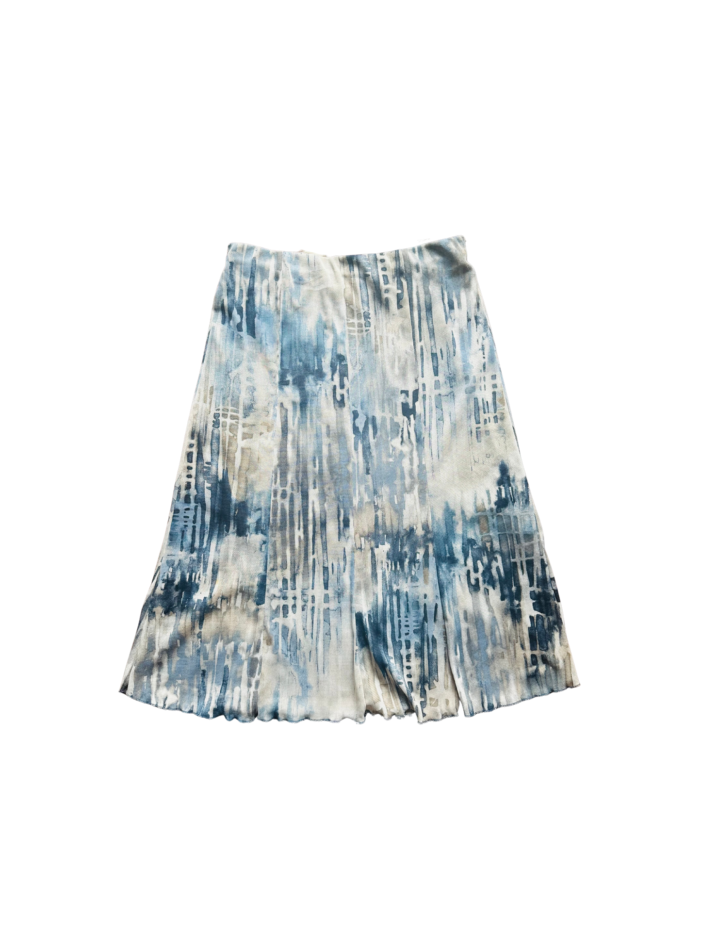 Gonna Midi Vintage Astratta nei Toni del Blu e Grigio