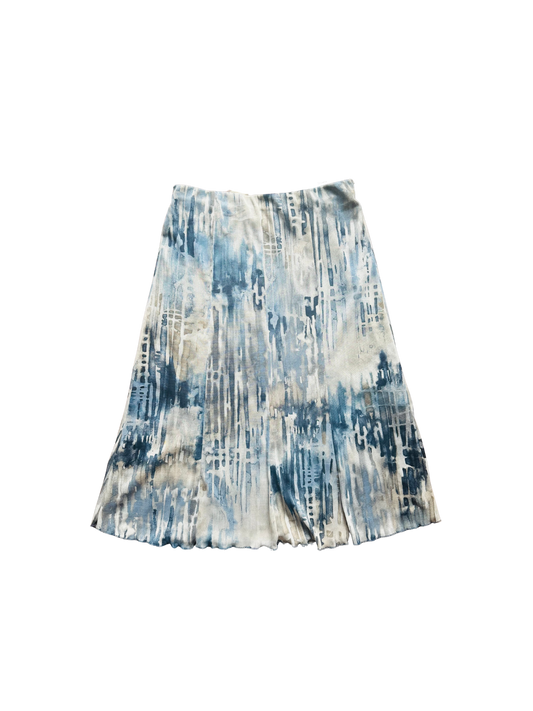 Gonna Midi Vintage Astratta nei Toni del Blu e Grigio