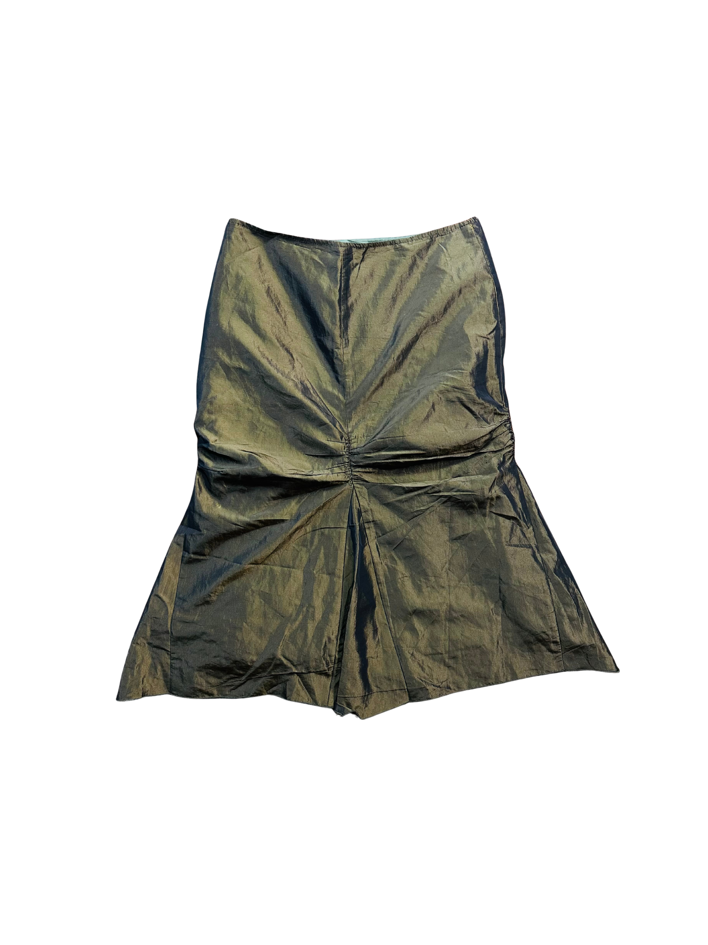 Gonna Vintage Midi Verde Oliva Cangiante con Arricciatura – Made in Italy