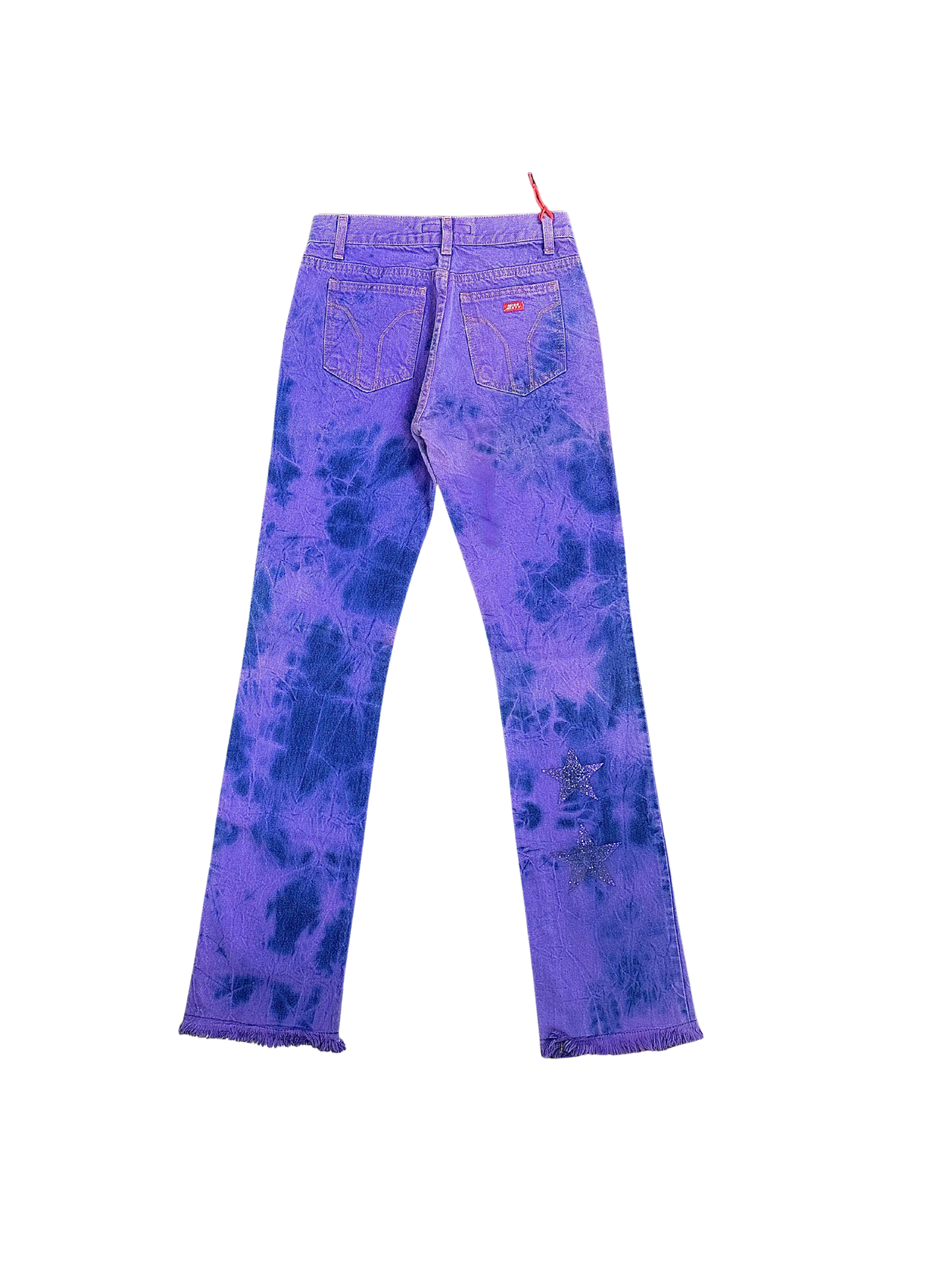 MISS SIXTY – Jeans Viola Tie-Dye Y2K con Stelle Glitter e Fondo Sfilacciato