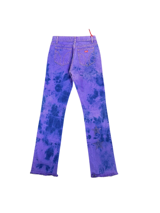 MISS SIXTY – Jeans Viola Tie-Dye Y2K con Stelle Glitter e Fondo Sfilacciato