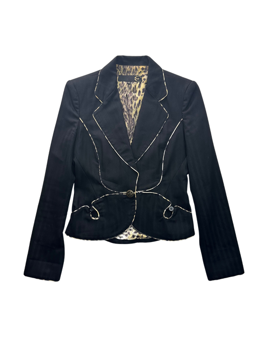 JUST CAVALLI - Blazer nero dettagli animalier e profili a contrasto