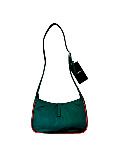 SAINT LAURENT PARIS - Borsa Shoulder in Nylon Verde Racing con profili rossi