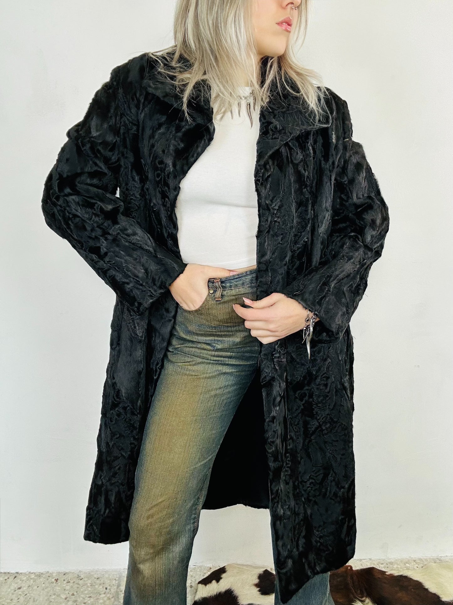 Cappotto Vintage in Astrakan Nero