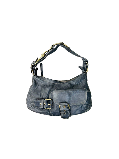 Borsa a Spalla in Pelle Marrone con Dettagli in Metallo