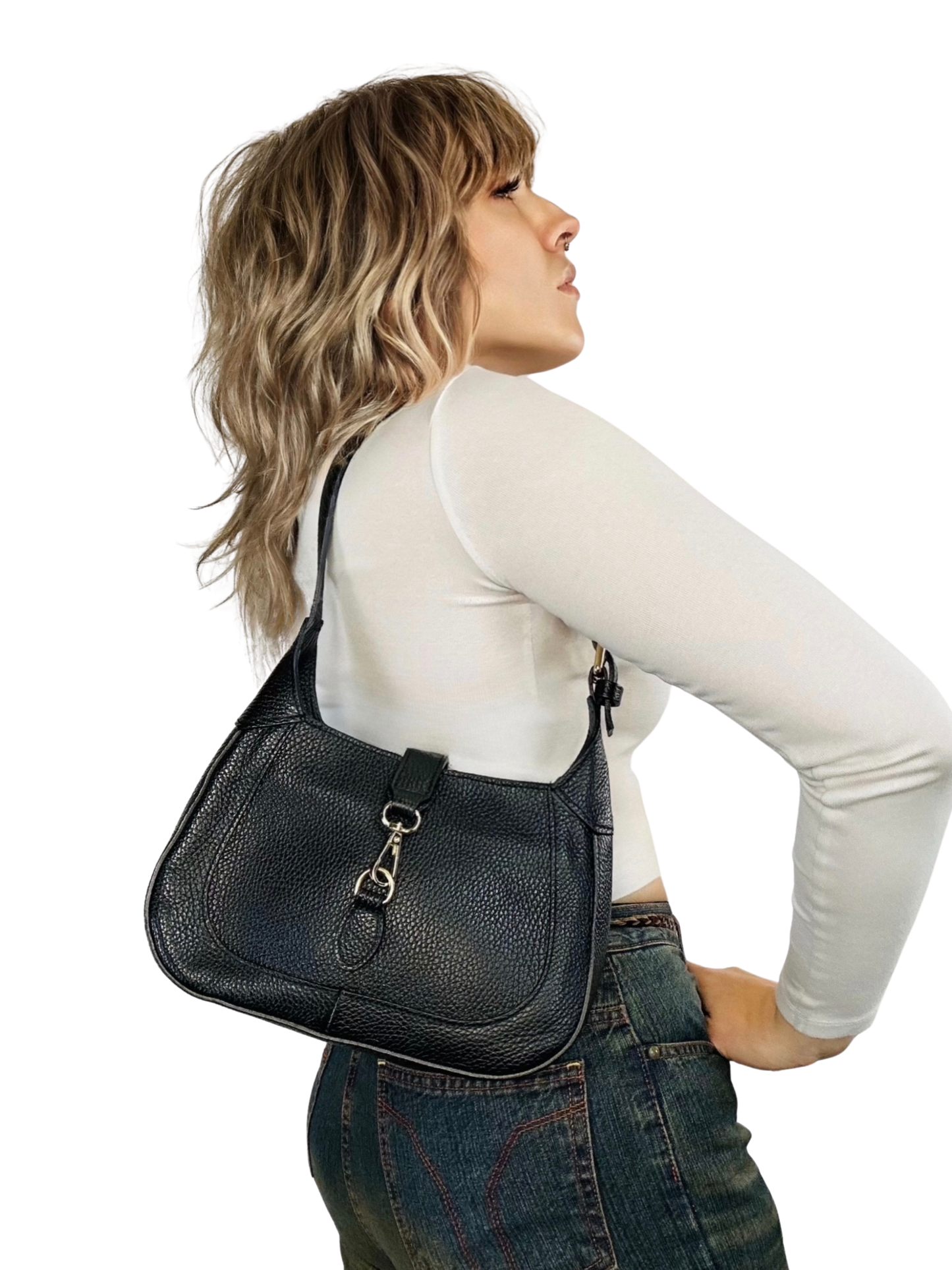 Borsa a Spalla in Pelle Nera Jackie ispired – Vintage Y2K