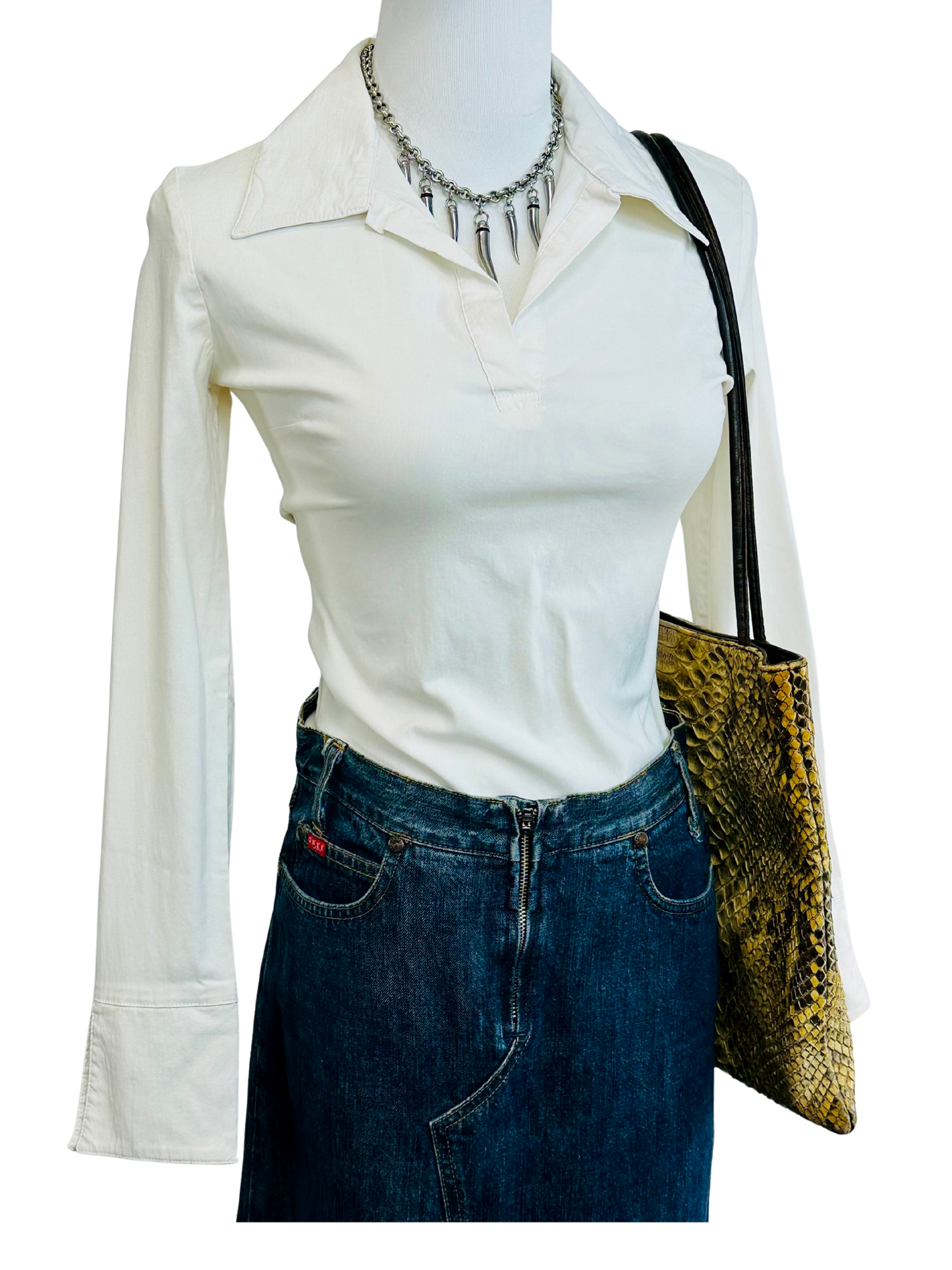 Camicia vintage a maniche lunghe bianco latte