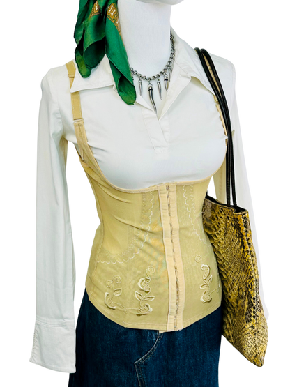 Corsetto steccato vintage in tulle ricamato – color champagne